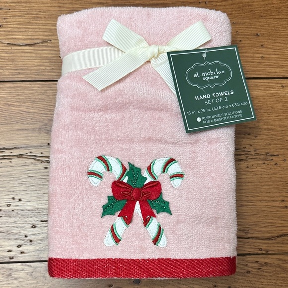 St. Nicholas Square Other - St. Nicholas Square Pink Candy Cane Hand Towels Set of 2
